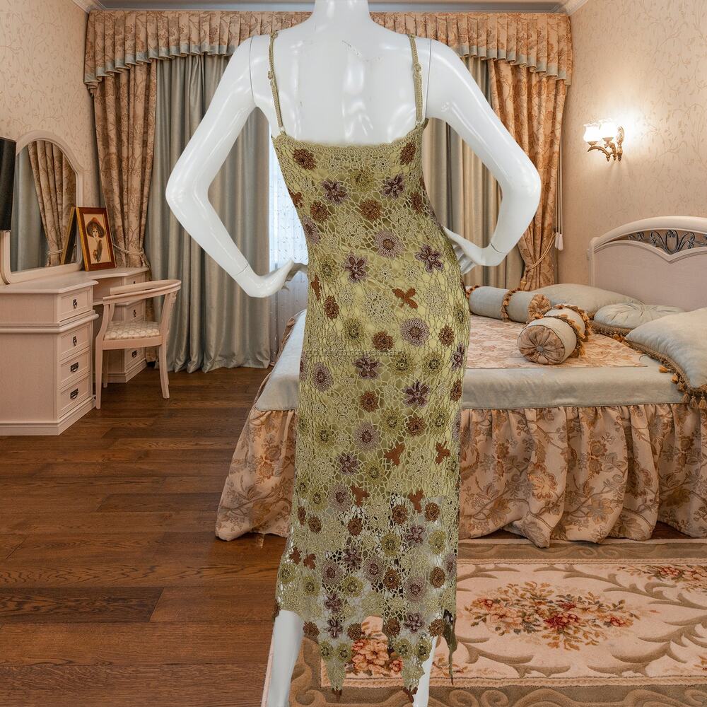 Vintage Sue Wong Granny Crochet Knit Spaghetti Dress S - Picture 4 of 12